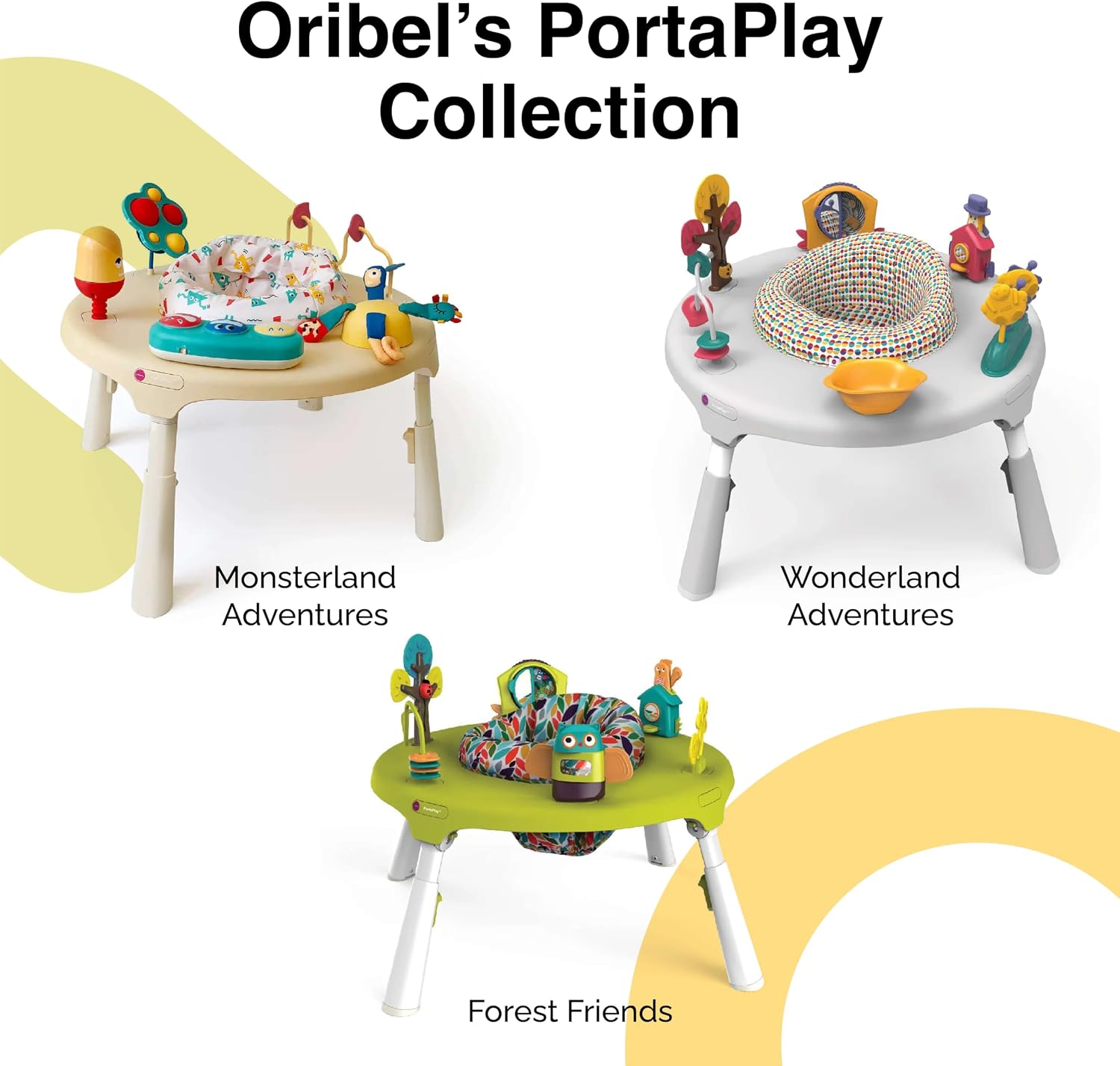 ORIBEL PortaPlay 3-in-1 Baby Activity Center & Play Table | Patented Bouncy Seat with Stable Foot Support | 5 Months+ | Convertible, Portable Design with Development-Focused Toys (Enchanted Garden)