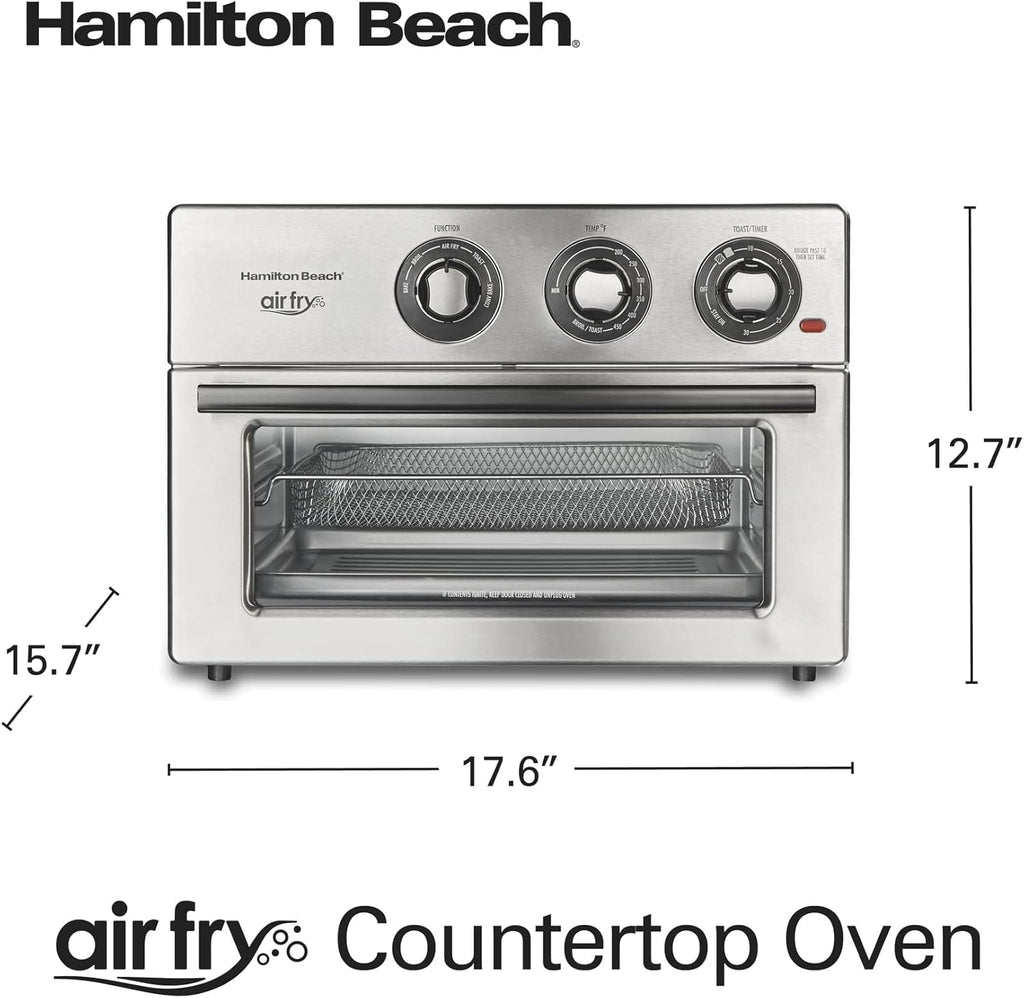 Hamilton Beach Toaster Oven Air Fryer Combo, Includes Bake, Broil, and Toast, Fits 12' Pizza, 1800 Watts, 6 Cooking Modes, Stainless Steel