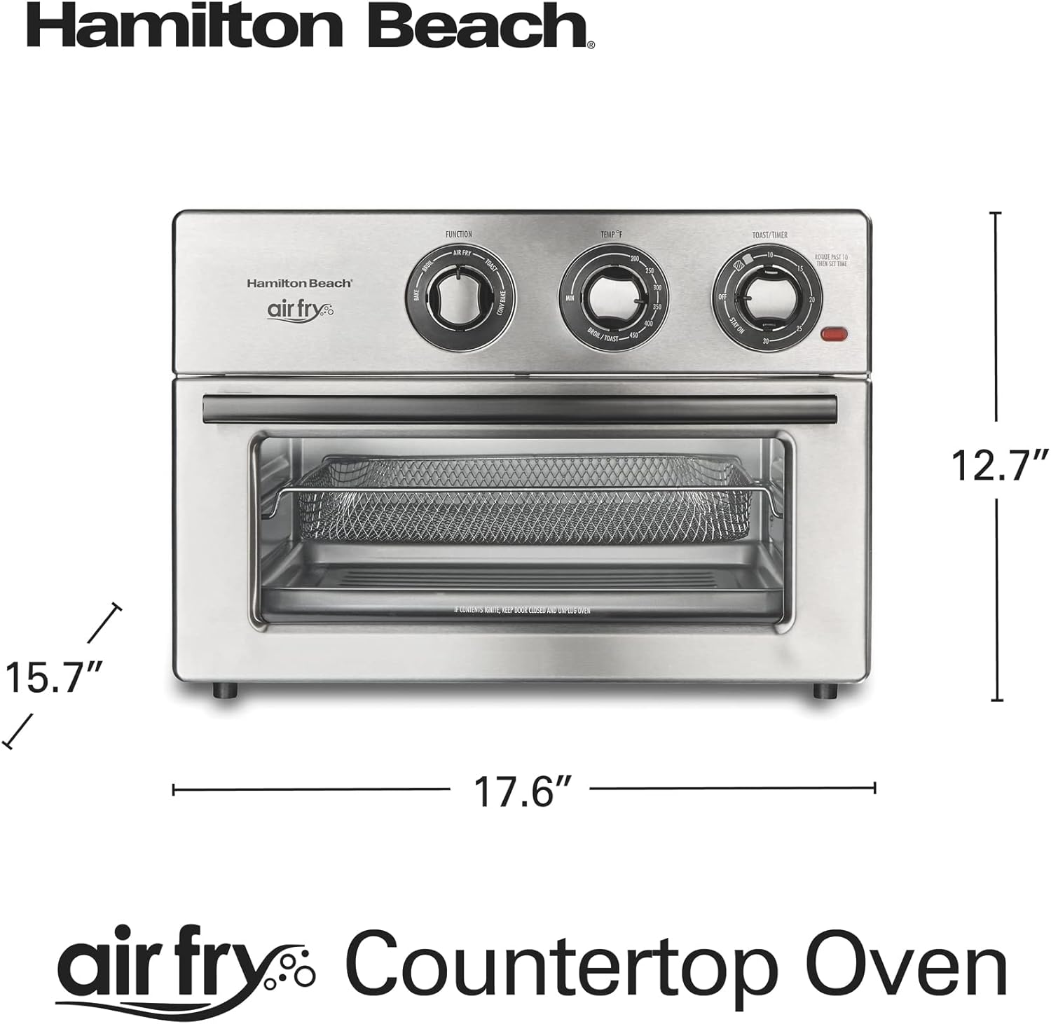 Hamilton Beach Toaster Oven Air Fryer Combo, Includes Bake, Broil, and Toast, Fits 12' Pizza, 1800 Watts, 6 Cooking Modes, Stainless Steel