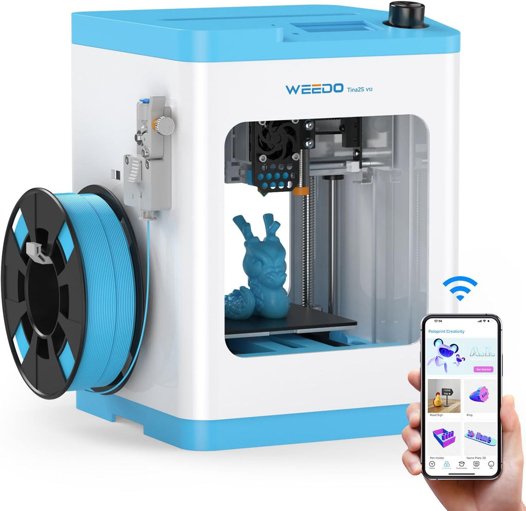 TINA2S 3D Printer for Kids and Beginners, WEEDO Mini 3D Printer with Fully Assembled and Auto Leveling, WiFi & App Control, Open Source Firmware, Filament Detection Sensor Work with PLA/PLA+/TPU