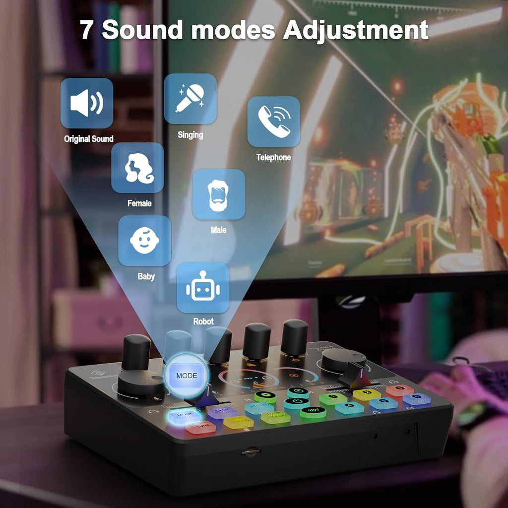Podcast Equipment Bundle for 2, Audio Interface with 8GB Memory Card and XLR Condenser Microphones,Stereo,Denoise, RGB,Built-in Recorder, 48V Phantom for Streaming,Podcast Recording,Gaming(RS2i2)