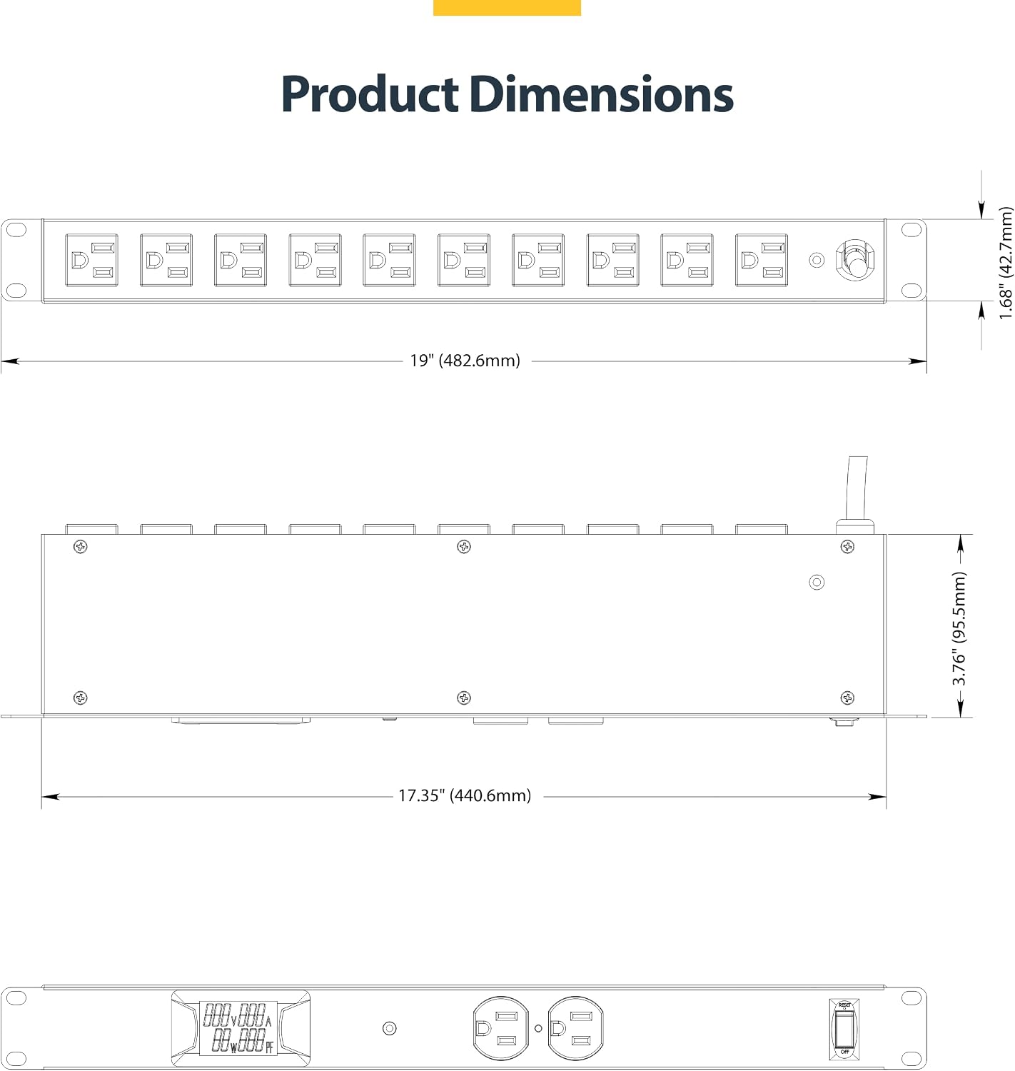 StarTech.com 12-Outlet Horizontal Rack Mount Metered PDU, 1U Server Power Strip w/Surge Protector, 8ft/2.4m Power Cable, TAA