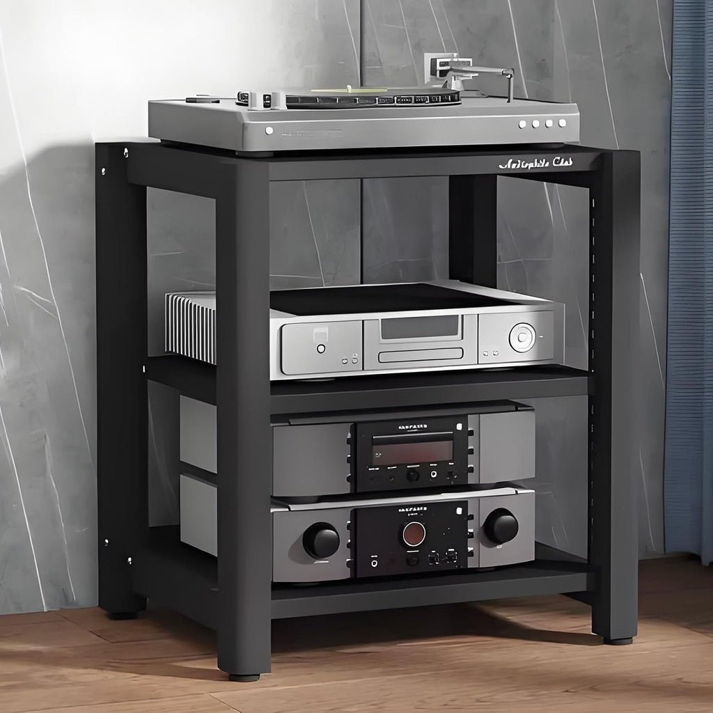 2/3/4/5 Tier Audio Cabinet Record Player Stand Audio Rack, AV Component Media Stand, Tower Player Stand, Home Stereo Rack System With Height-Adjustable Shelf, For DVD Players TV Box Game Console(Black