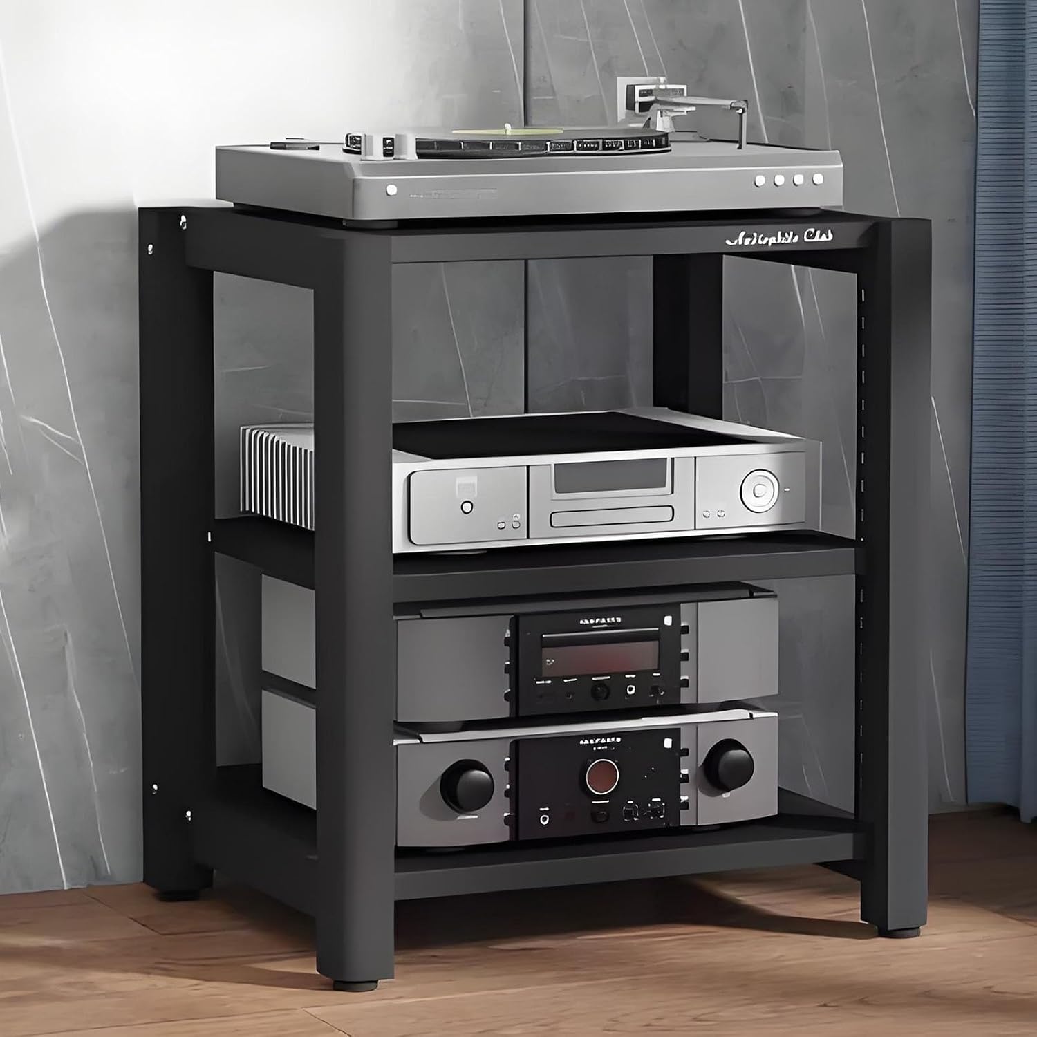 2/3/4/5 Tier Audio Cabinet Record Player Stand Audio Rack, AV Component Media Stand, Tower Player Stand, Home Stereo Rack System With Height-Adjustable Shelf, For DVD Players TV Box Game Console(Black