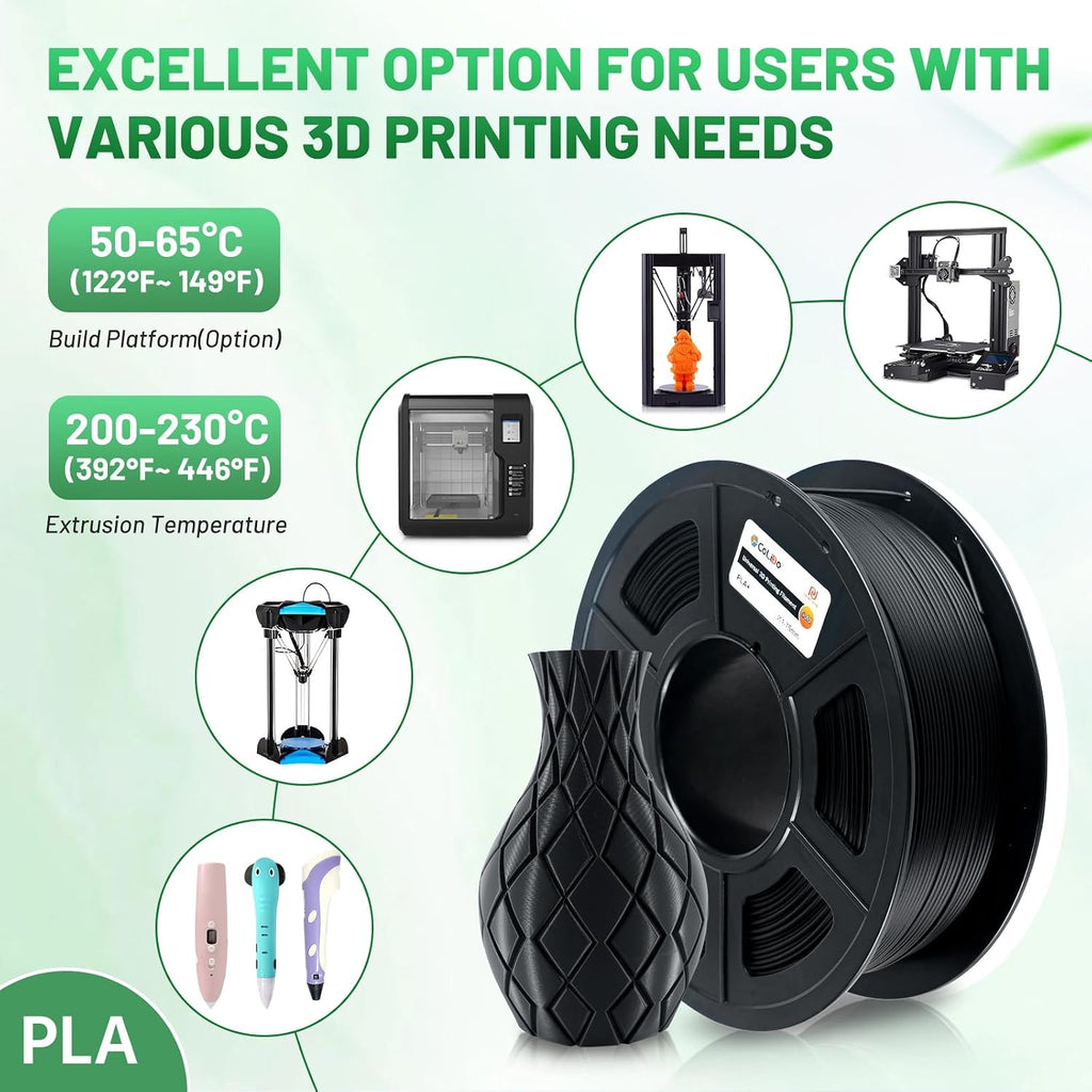 COLIDO 3D Printer Filament PLA, 1.75mm PLA Filament with +/- 0.02mm Precision, Compatible with Most FDM 3D Printers,Quality Vacuum-Sealed Consumables,1kg Spool(2.2lbs), Black- 10 Packs