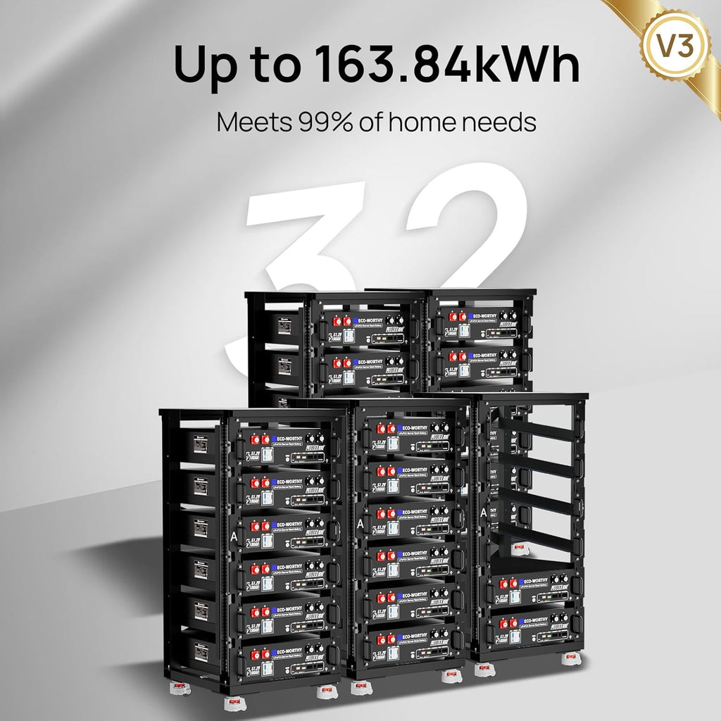 ECO-WORTHY 5KW Off Grid Solar System Complete Kit 12PCS 195W Mono Solar Panel (2340W) +1 * 48V 5KW Off-Grid Inverter + 1 * 51.2V 100Ah Server Rack Whole House Storage LiFePO4 Lithium Battery