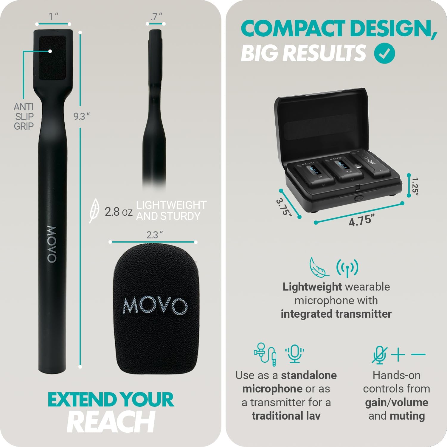 Movo WMX-2-C-DUO Dual USB-C Wireless Lavalier Microphone for iPhone 15/Android/USB C Devices with WMX-HM Handheld Adapter - Lapel Mic with Handle Mount for Content Creators, Interviews, Reporting