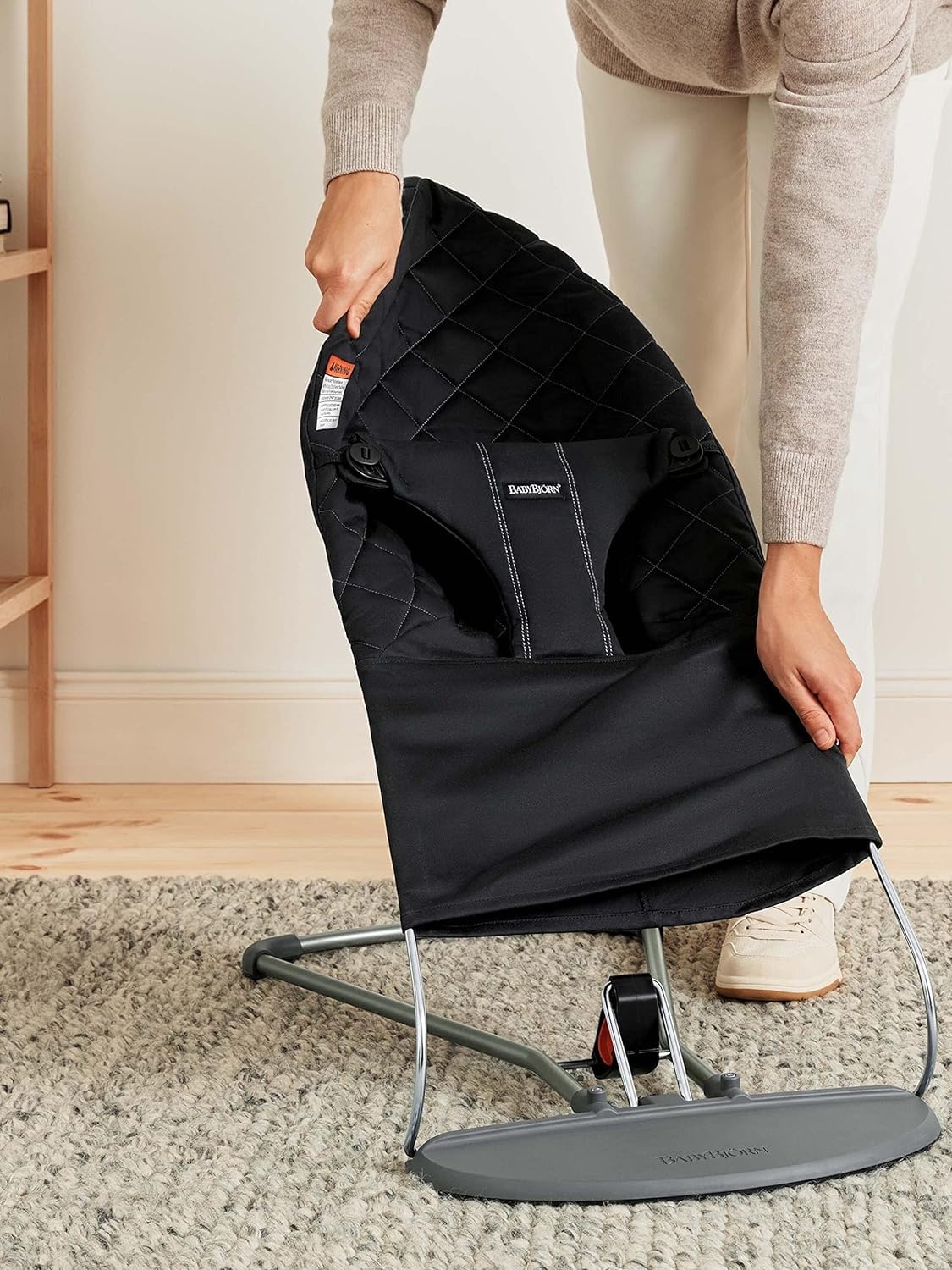 BabyBjörn Bouncer Bliss, Black, Woven, Classic Quilt | 2-in-1 Adjustable Baby Bouncer Seat and Toddler Chair, Newborn to Toddler (8-29 lbs), 4 Positions, Lightweight & Portable