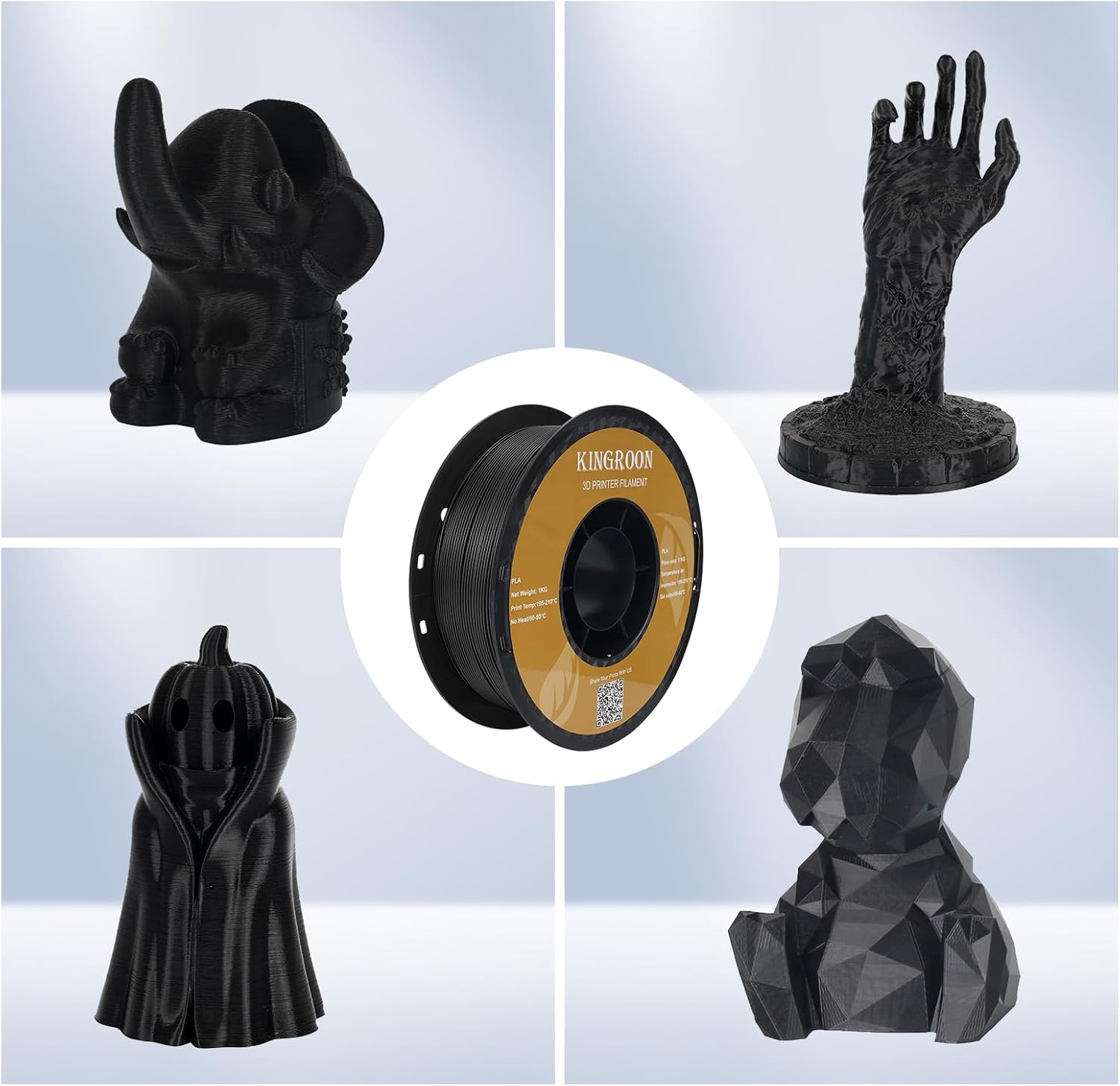 Kingroon PLA 3D Printer Filament,10 Rolls, Dimensional Accuracy +/- 0.02 mm, 10kg Spool(22lbs), 1.75 mm，Black