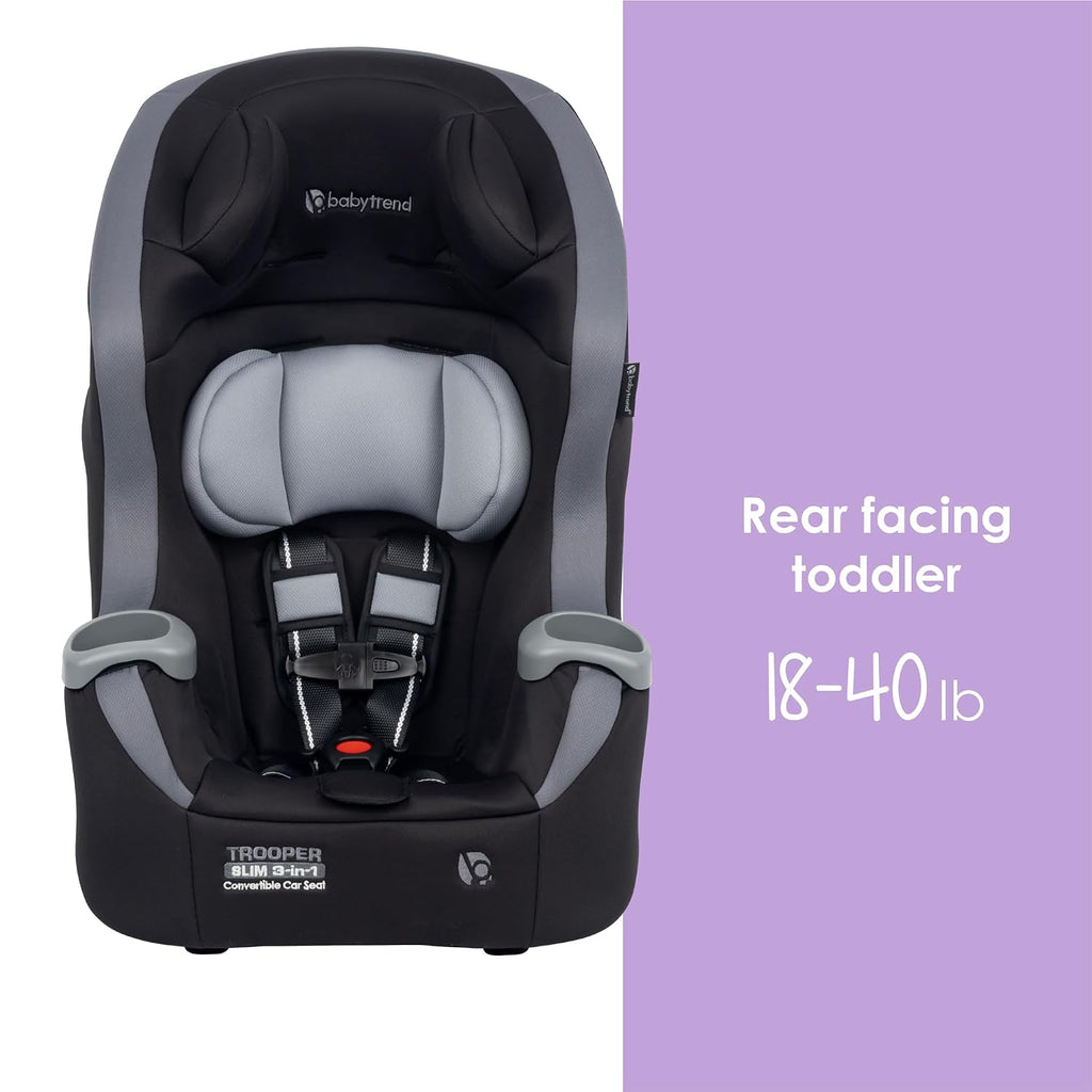 Baby Trend Trooper™ Slim 3-in-1 Convertible Car Seat, Dash Black – Slim Fit, 3-in-1 Growth Modes, Lightweight Design, Adjustable Comfort Padding