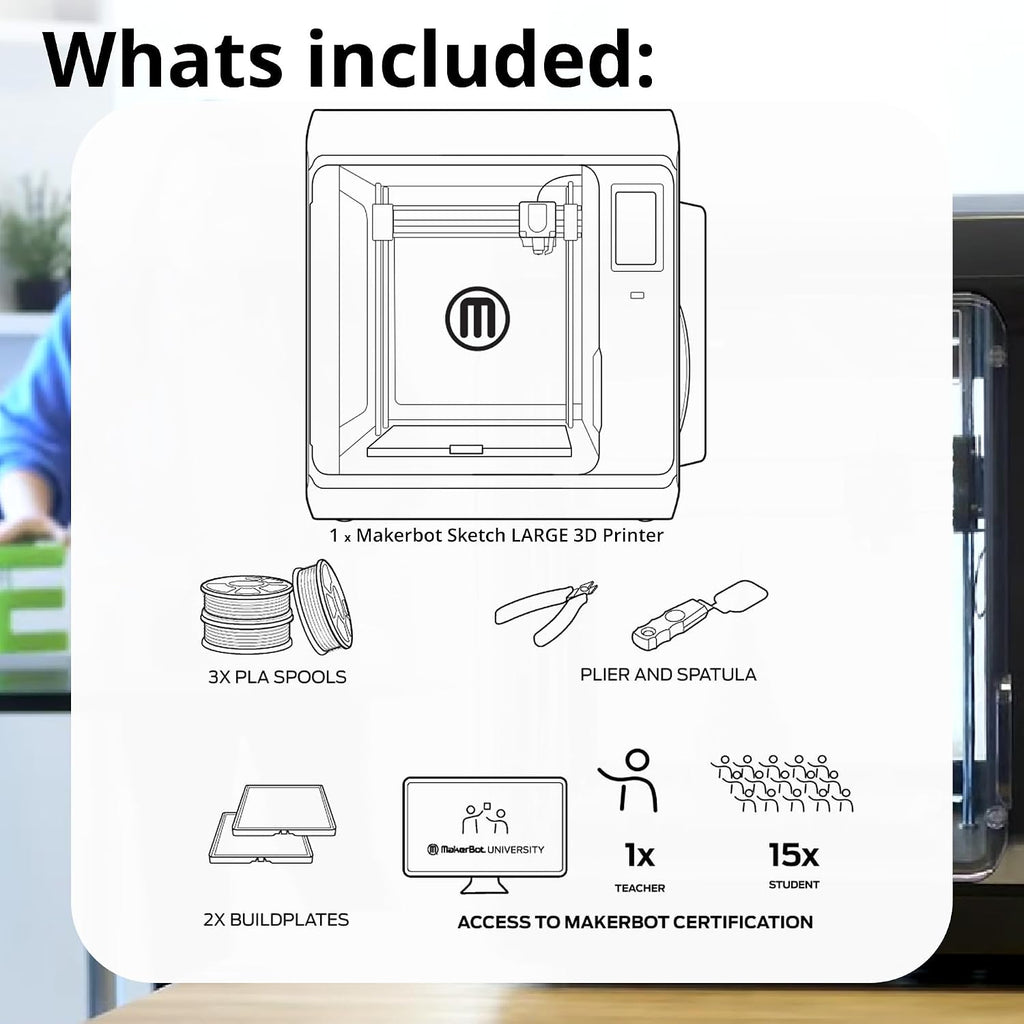 MakerBot Sketch 3D Printer with Fused Deposition Modelling Print Technology and Layer Resolution of 100 to 400 Microns (Black, Large)