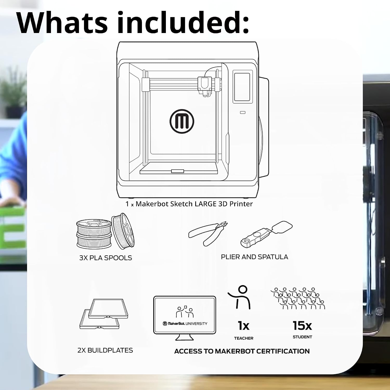 MakerBot Sketch 3D Printer with Fused Deposition Modelling Print Technology and Layer Resolution of 100 to 400 Microns (Black, Large)