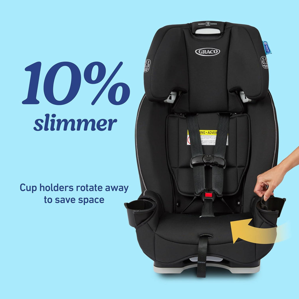 Graco Slimfit 3-in-1 Convertible Car Seat, Slim Car Seat with Space-Saving Design, Highback Booster Seat with 10-Position Headrest, Rear Facing and Forward Facing Carseat, Darcie