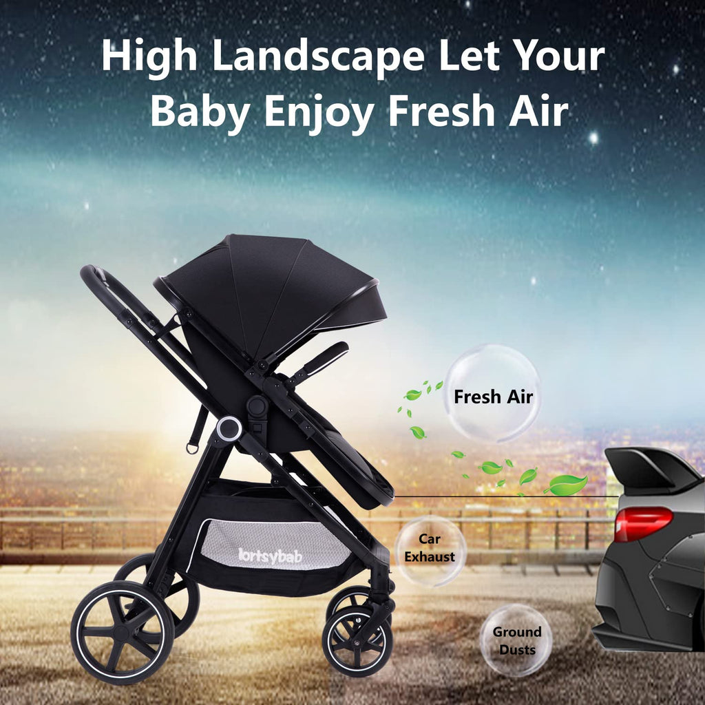 Lortsybab 2-in-1 Baby Stroller - Folding Infant Newborn Pram Stroller with Reversible Seat - Toddler Strollers for 0-36 Months Old Babies