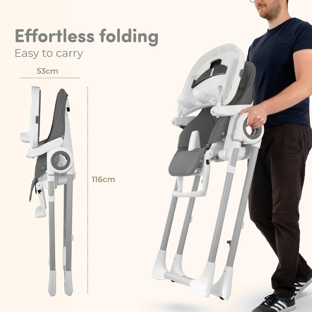 Baby High Chair Adjustable to 7 Different Heights - Foldable High Chairs for Babies and Toddlers - Silla para Comer de Bebe - Dark Grey