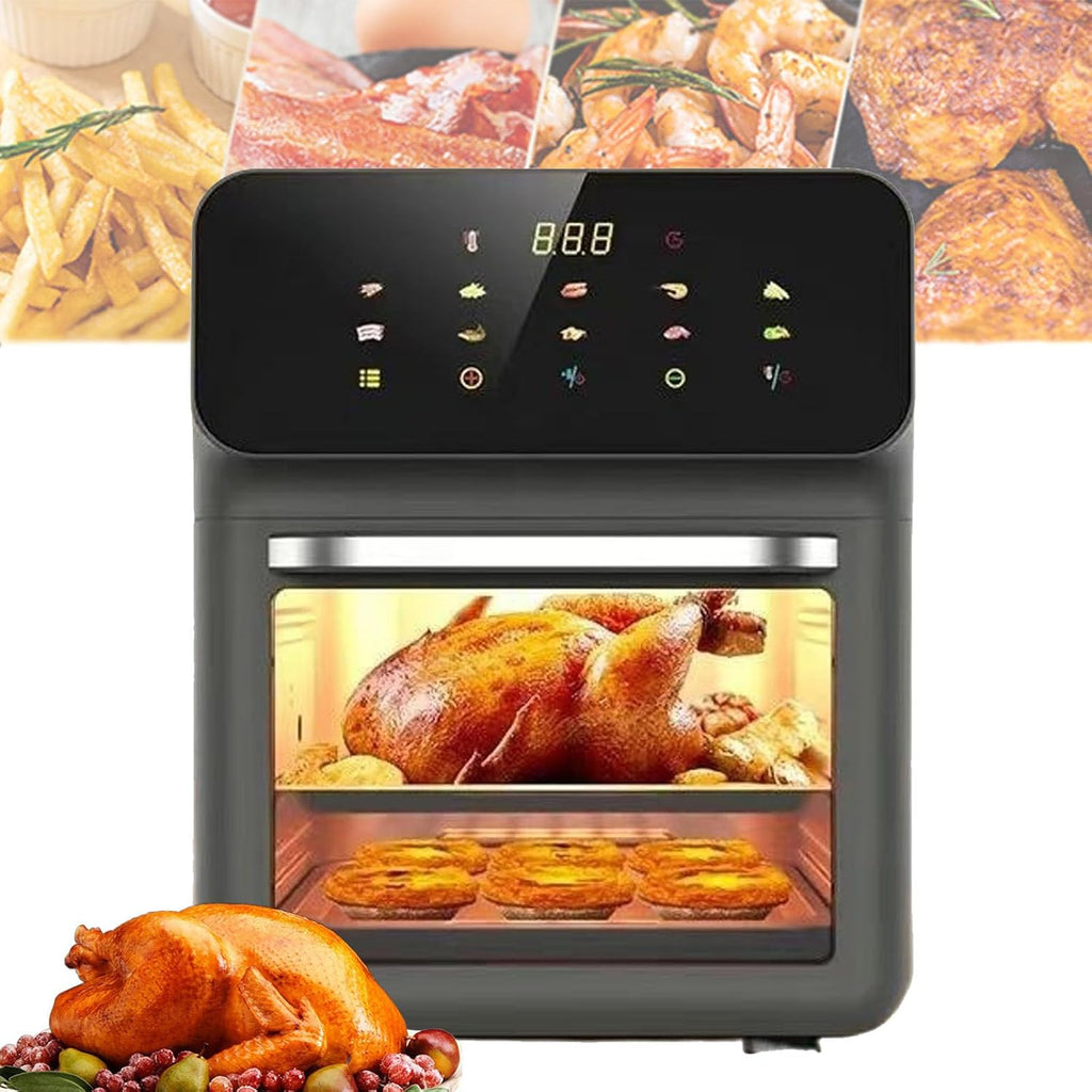 15l Large Air Fryer Toaster Oven Combo, Multi-Function Convection Oven, 1350w Smart Visual Air Fryer, Oil-Free Fryer With 10 Presets, Time And Temperature Adjustable, Led Touch Screen,DarkGrey
