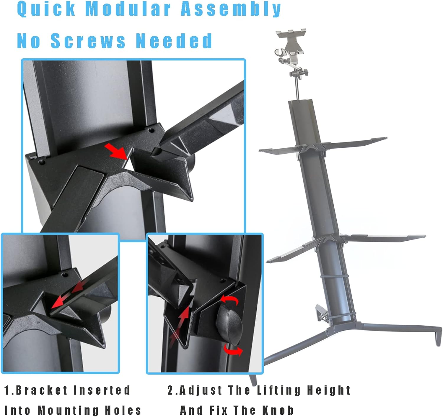 Portable Keyboard Stand - 2-Tier Column for 61/76/88 Key Keyboards - DJ Controller, Mixer, Synthesizer - Aluminum with Carrying Bag