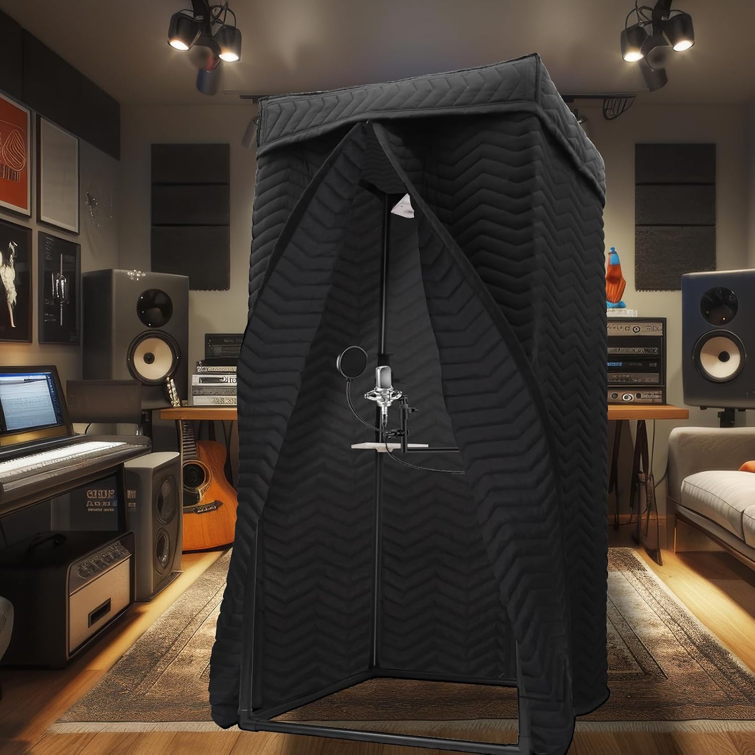 Portable Vocal Booth for Home Studio, Echo-Free Recording Booth for Voice Over, Podcast & Singing, 360° Reverb Isolation with Acoustic Blankets for Studio-Grade Sound