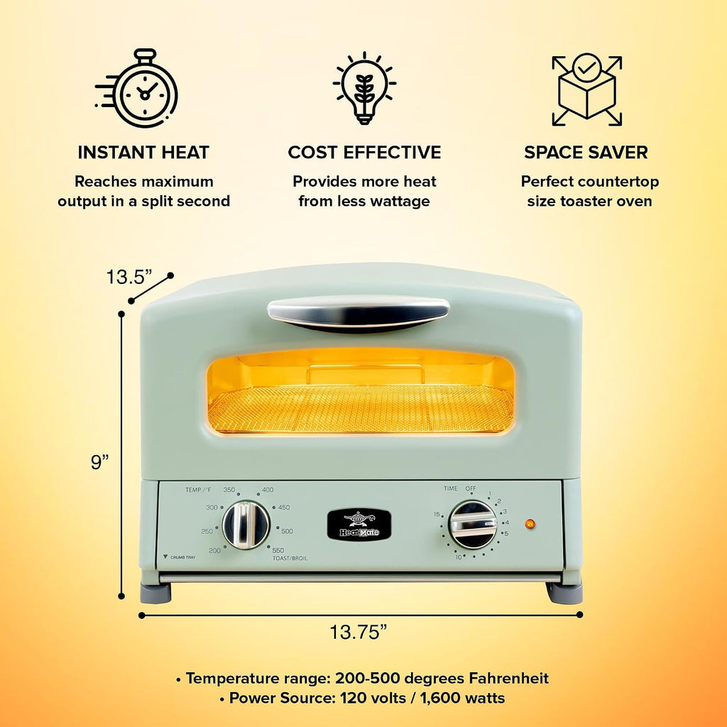 HeatMate Graphite Heating Technology Pop-Up Toaster w/7 Heat Settings, 3 Toasting Functions & Unique Bagel Mode, Olive Green
