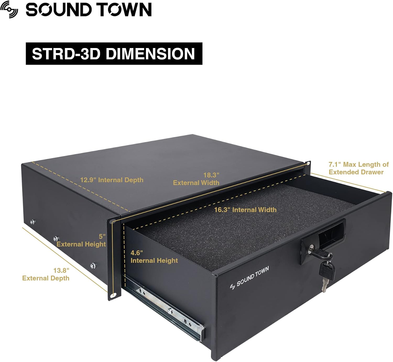 Sound Town Heavy-Duty 1/2' (12mm) Plywood 14U PA DJ Pro Audio Rack/Road ATA Case with 11U Slant Mixer Top, Locking Drawer, 20'' Rackable Depth and Casters (STMR-14D3)