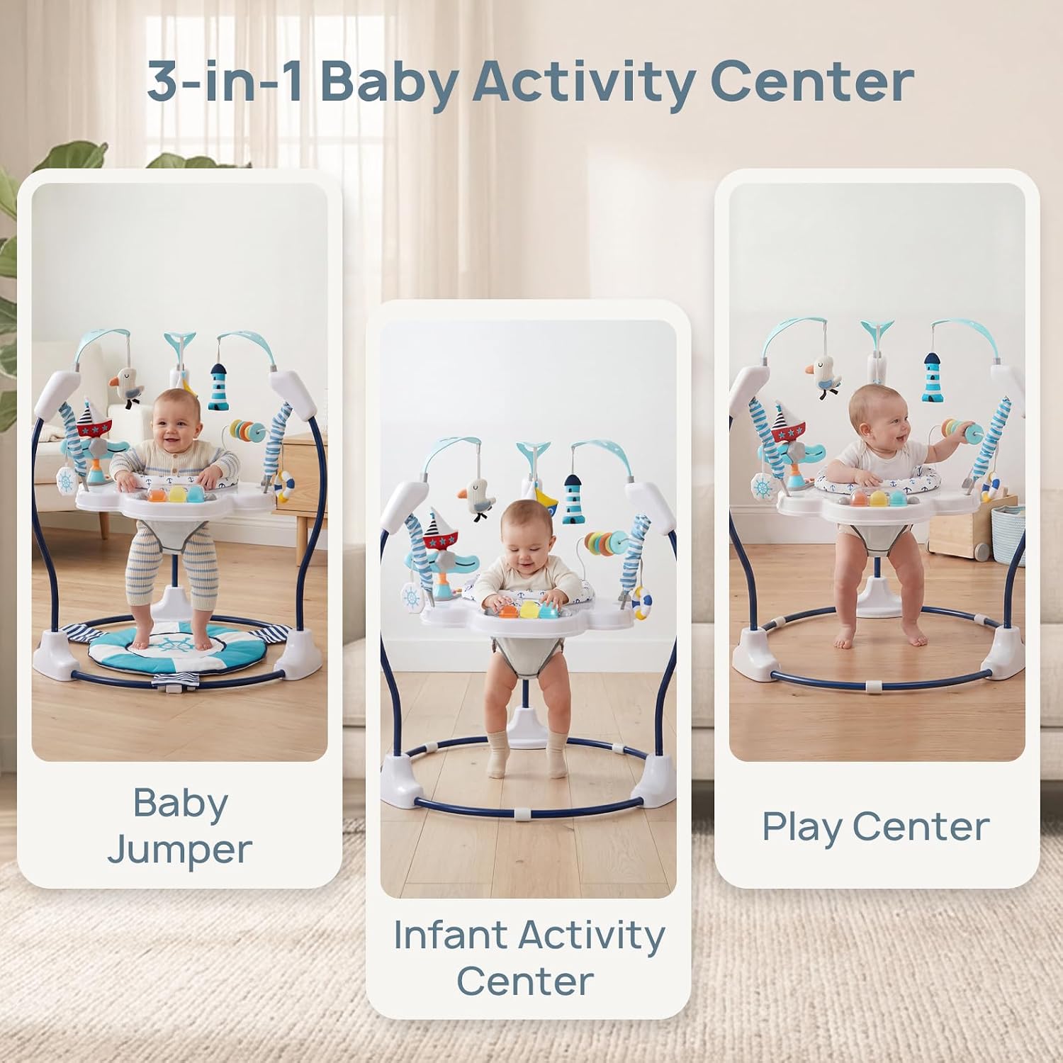 Baby Activity Center Jumper Interactive Activity Jumper Play Center with Infant Toys, 360° Rotating Seat