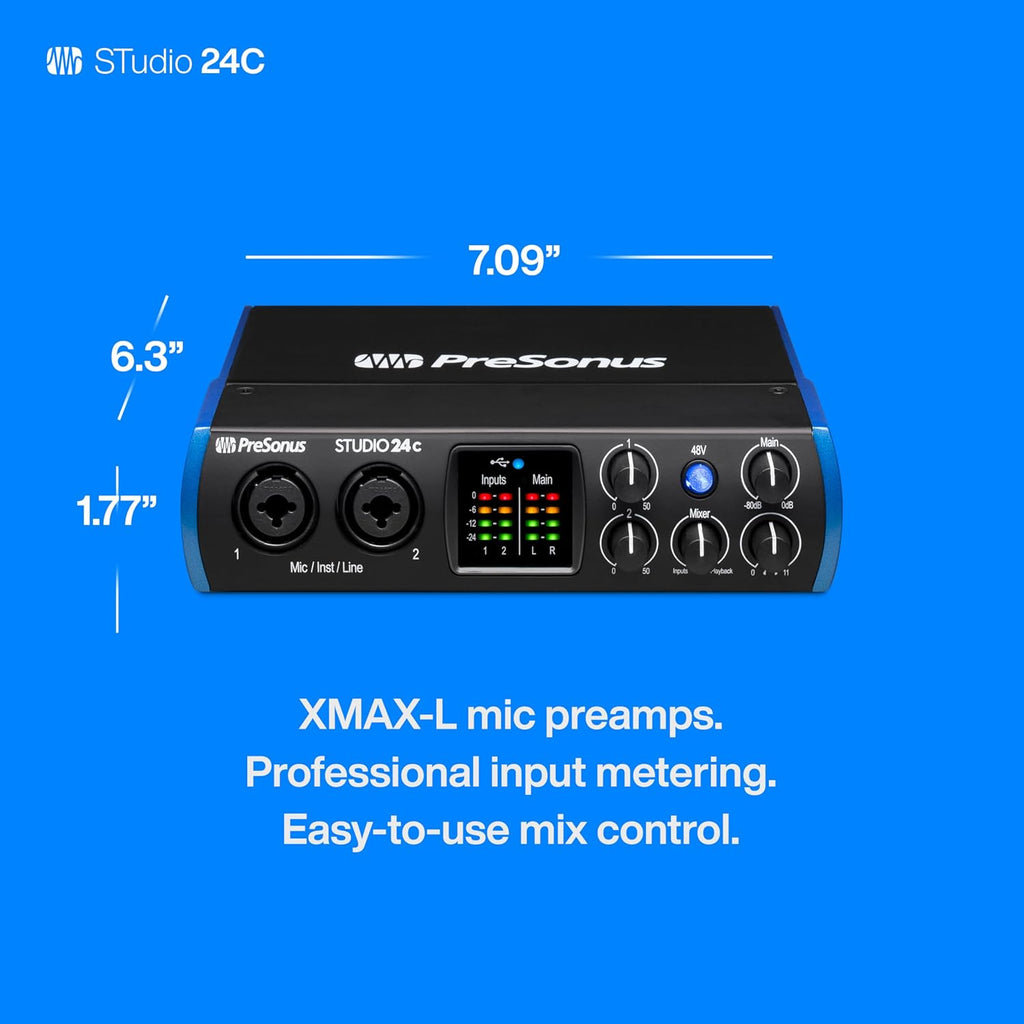 PreSonus Studio 24c 2x2, 192 kHz, USB Audio Interface with Studio One DAW Recording Software