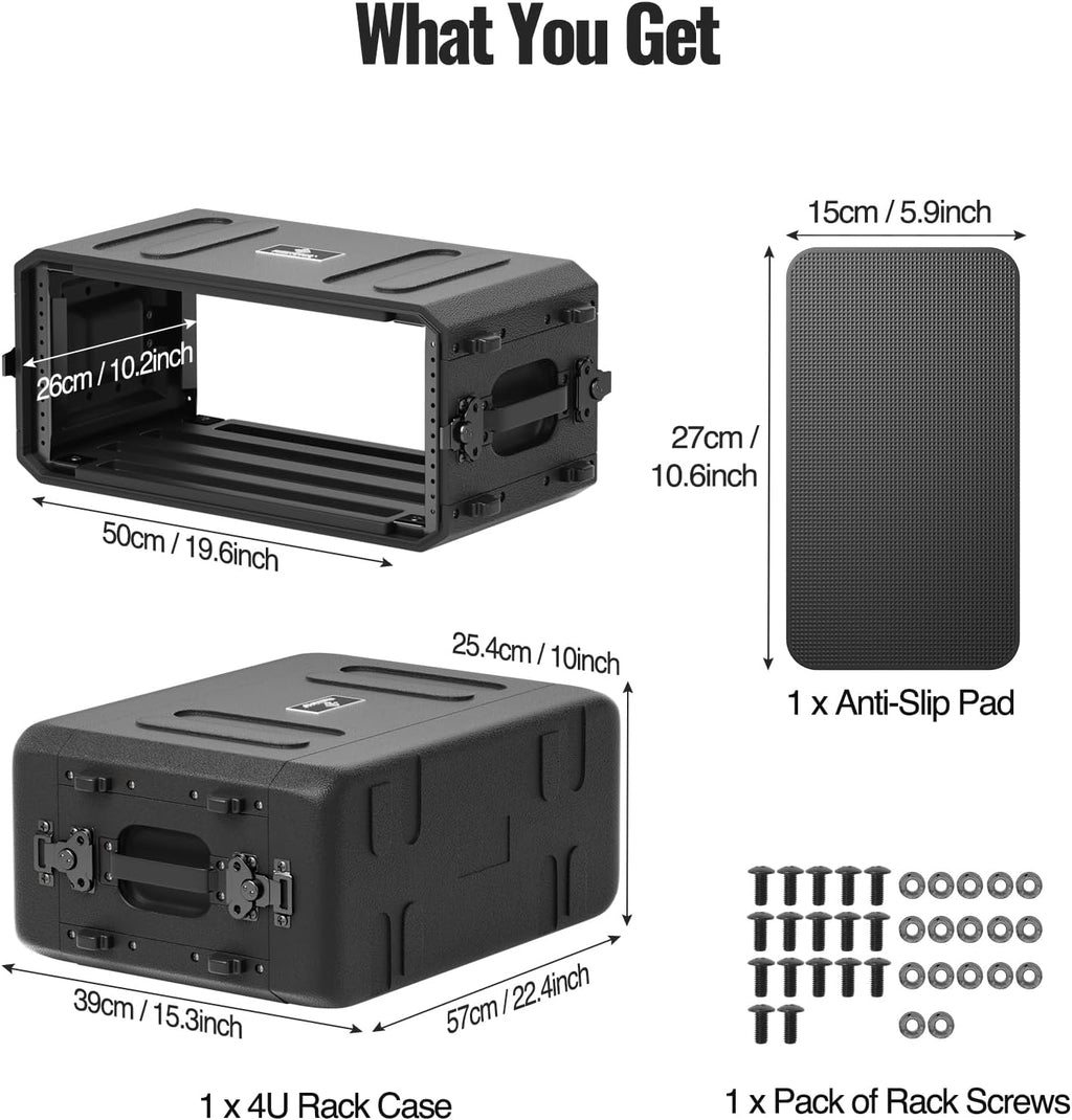 Phenyx Pro 4U Shallow Rack Case, 19' Rackmount Road Case, Detachable Front and Back Cover Storage, Shockproof & Waterproof, Server Rack Cabinet for Wireless Mic Systems, IEMs, Amplifiers (PRCSE-4U)