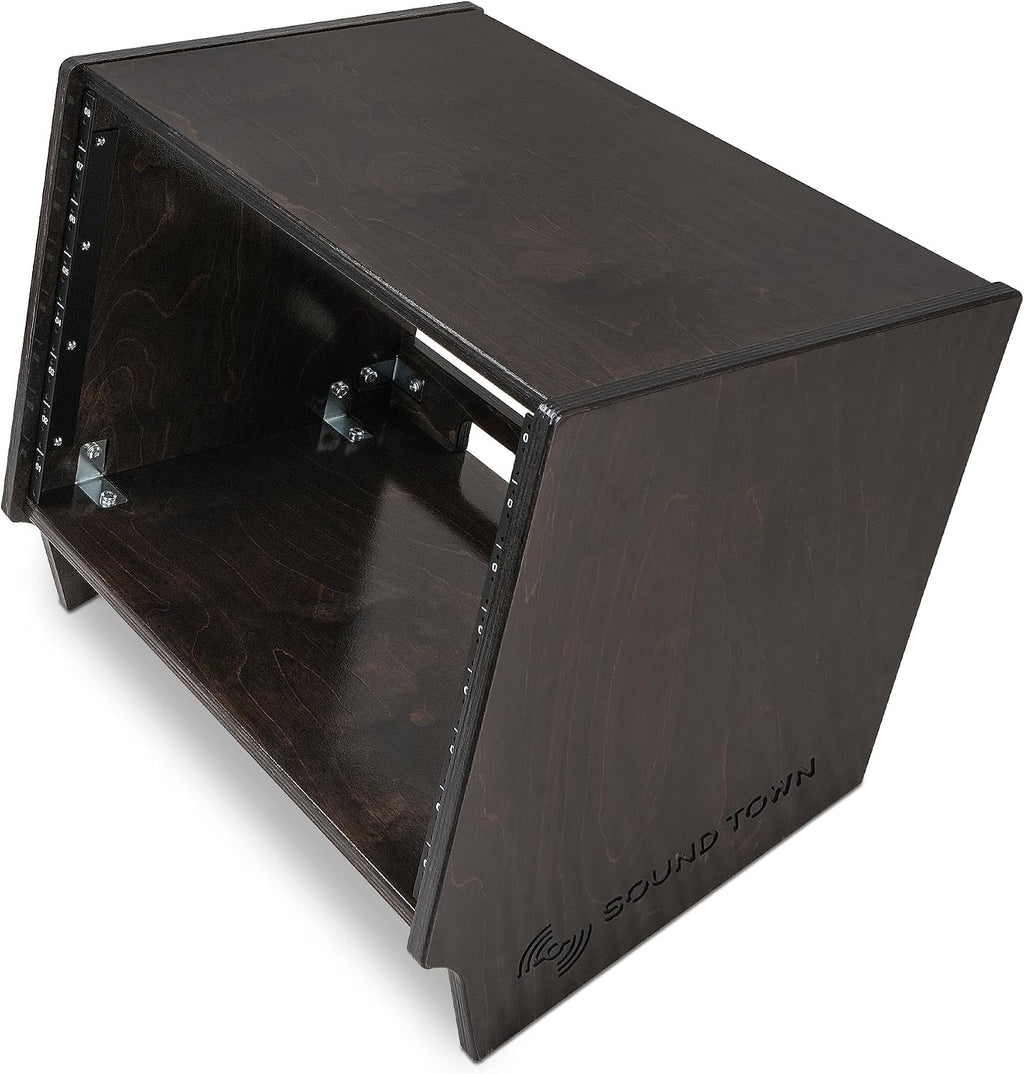 Sound Town DIY 8U Angled Desktop Turret Studio Rack for Home Studio and Recording Room, Baltic Birch Plywood, Black Espresso (SDRK-8SLD)