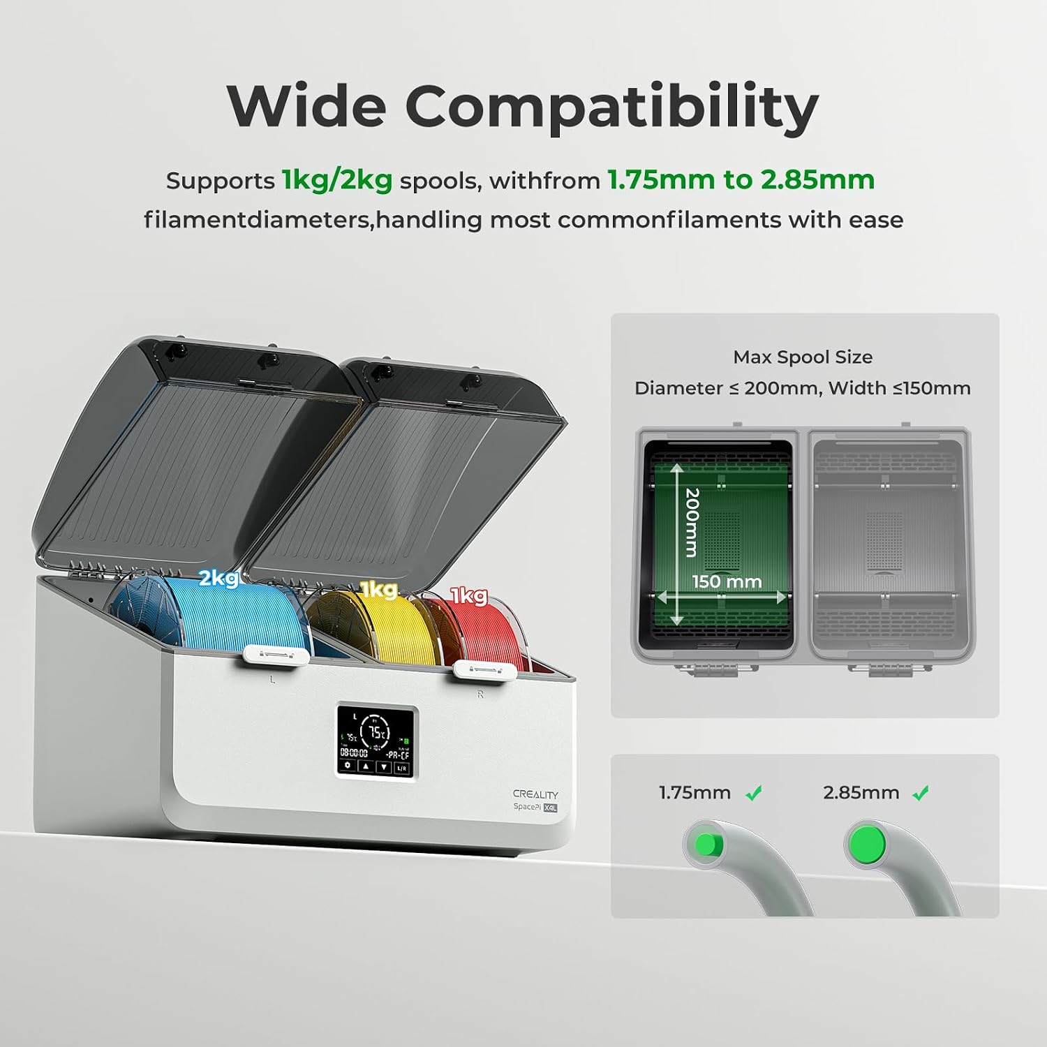 Creality Space Pi X4L Filament Dryer, 4 Spools 3D Printer Filament Dehydrator with Dual Independent Heating Chambers, 75°C High Temp & Smart Drying Box, Moisture-Proof Storage for PLA,PETG,TPU,ABS,etc