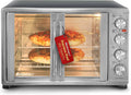 Elite Gourmet ETO4510MX French Door 47.5Qt, 18-Slice Convection Oven 4-Control Knobs, Bake Broil Toast Rotisserie Keep Warm, Includes 2 x 14' Pizza Racks, Stainless Steel