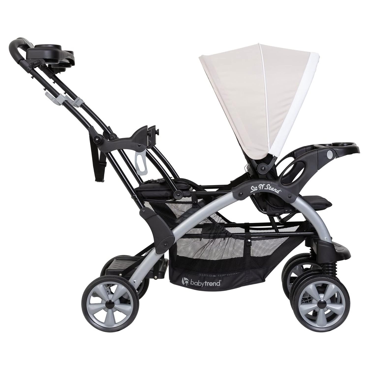 Baby Trend Double Infant and Toddler Stroller w/ Harness and Basket, Sit N' Stand, Khaki