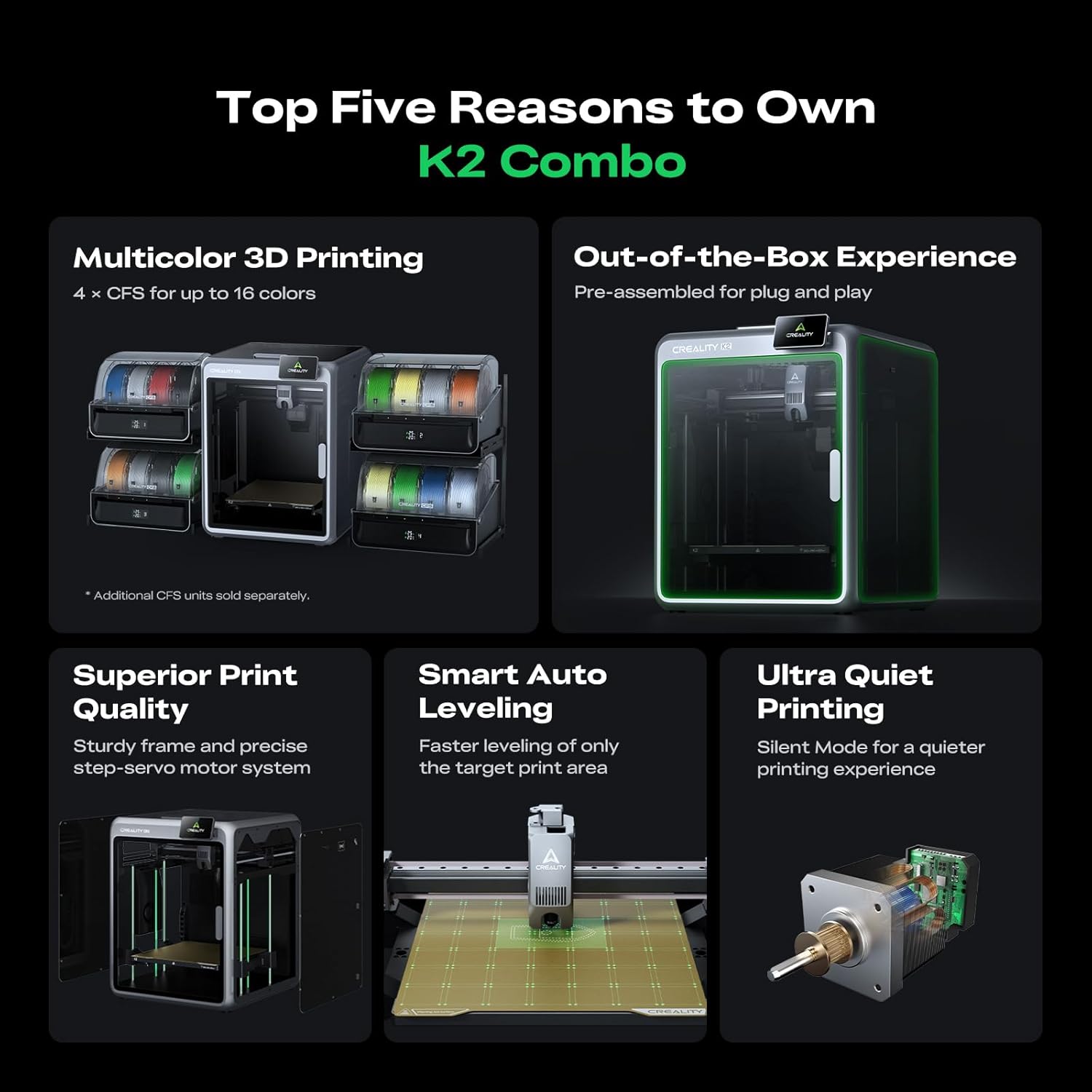 Creality K2 Combo (A) 3D Printer, Multicolor Printing with CFS, 600mm/s Printing Speed, 95% Pre-Assemble, Smart Al Camera & Auto Leveling, Next-Gen Direct Drive Extruder, Build Volume 260*260*260mm