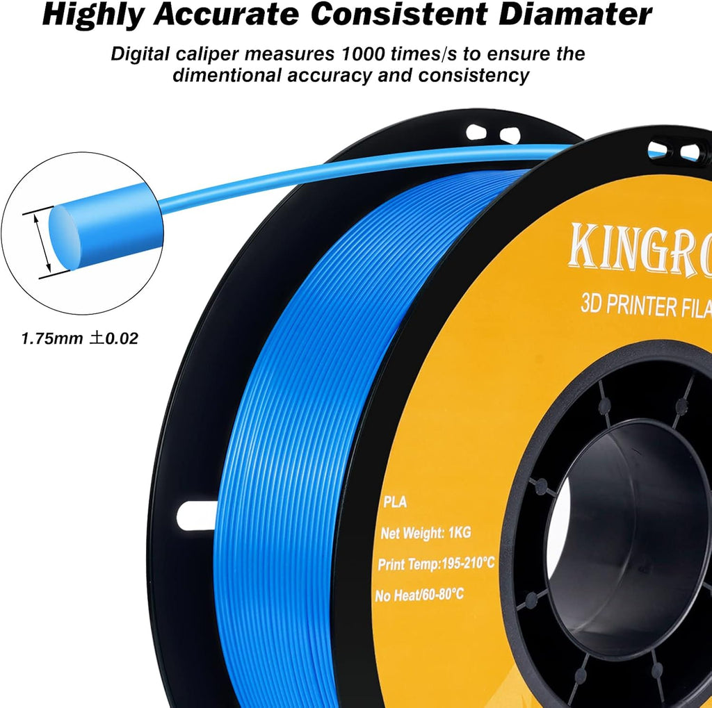 Kingroon PLA 3D Printer Filament,10 Rolls, Dimensional Accuracy +/- 0.03 mm, 10kg Spool(22lbs),1.75 mm,2Black+2White+2Green+2Red+2Blue