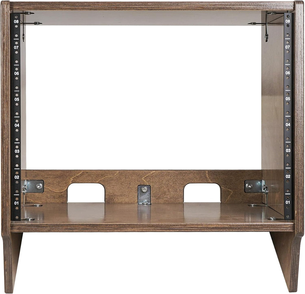 Sound Town DIY 8U Angled Desktop Turret Studio Rack with Solid Baltic Birch Plywood, Weathered Brown, Assembly Required (SDRK-8SLB)