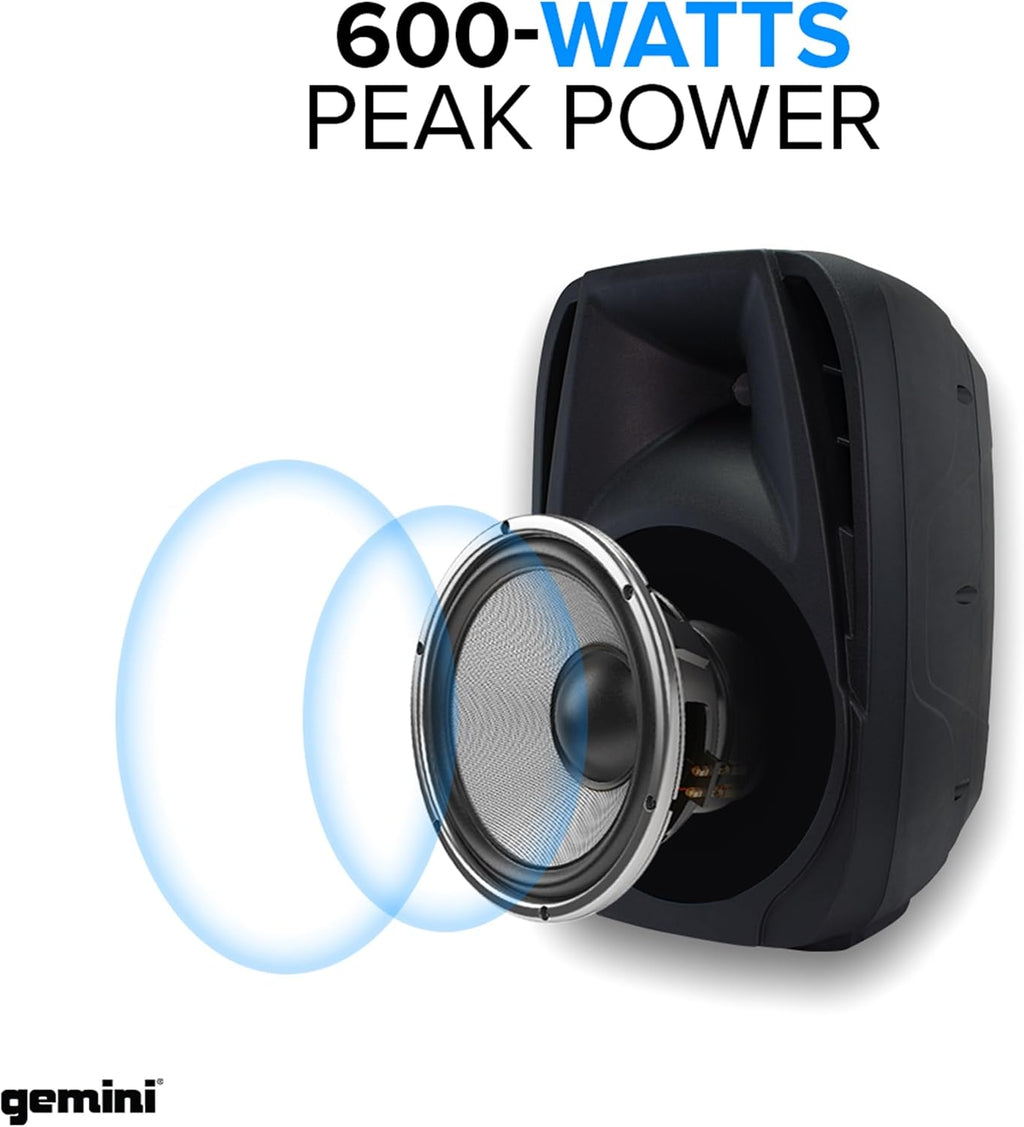 Gemini Portable PA System with Bluetooth, Powered System with 6-Channel Mixer, Dual 10' Speakers, Mic & Cables—All-in-One for DJs, Events, Fitness & Worship (ES-210MXBLU)