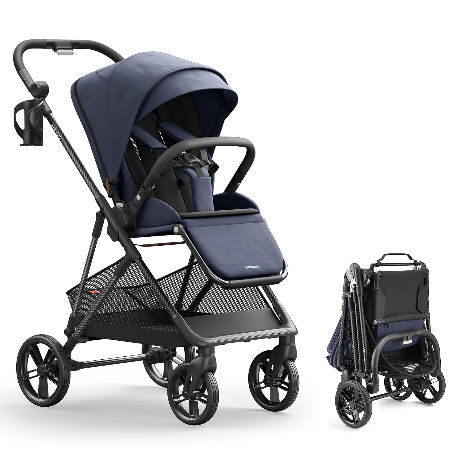 MAMAZING Air Lux Baby Stroller, Carbon Fiber Frame Only 15.8lbs, Compact Fold Toddler Stroller with Reversible All-Season Seat, Included UPF 50+ Canopy, Large Storage Basket, Magnetic Buckle Harness
