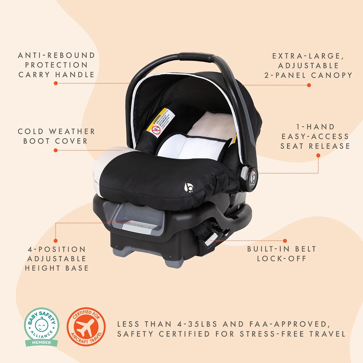 Baby Trend Ally Newborn Baby Infant Car Seat Carrier Travel System with Harness and Extra Cozy Cover for Babies Up to 35 Pounds, Modern Khaki