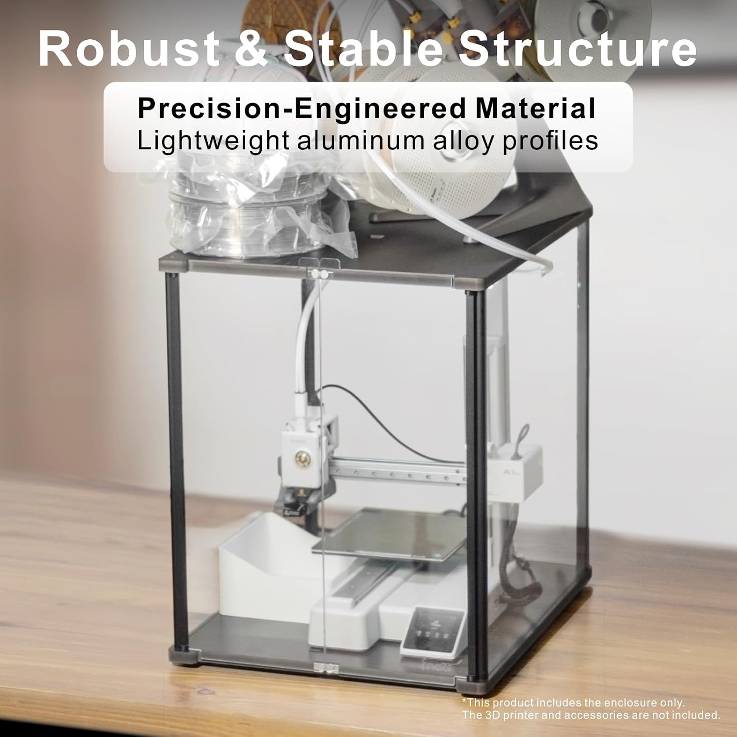 3D Printer Enclosure for Bambu Lab A1 Mini - Fume & Odor Control, Ventilation Cutout for Air Purification, Overheating Protection, LED Light, Versatile AMS Lite Placement, Black