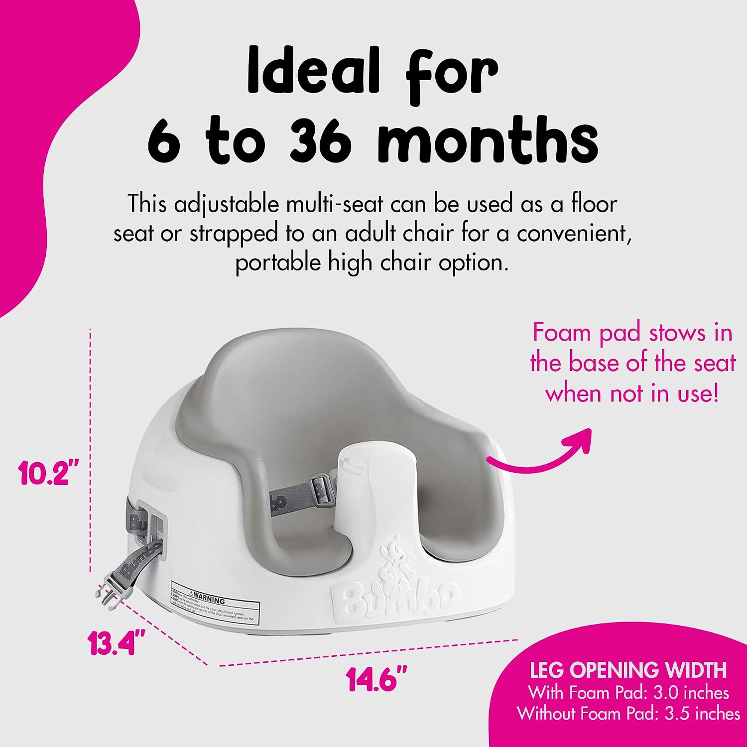 Bumbo 2 Pack 3-in-1 Multi-Seat for 6 to 36 Months, Travel Baby Feeding and Play Floor Seat, All-in-One Portable Booster with Tray & Toddler High Chair, Cool Grey