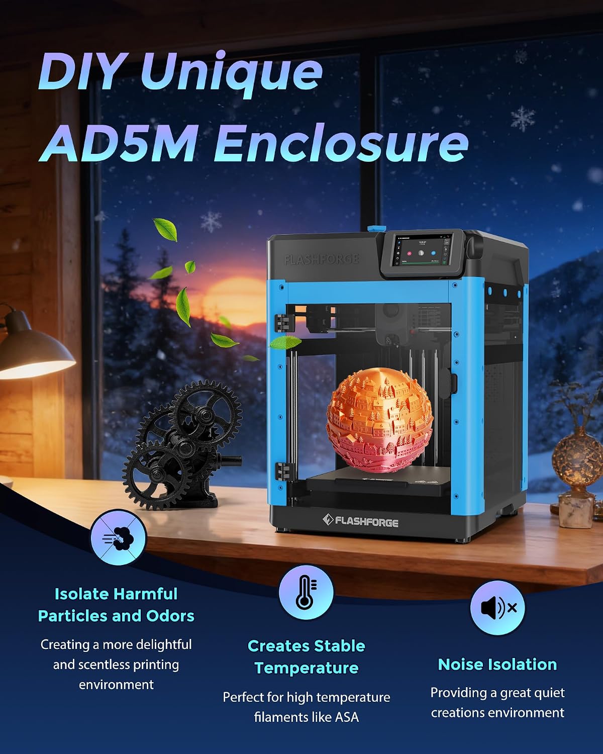 FLASHFORGE Adventurer 5M 3D Printer,600mm/s Max Speed Core XY 3D Printers with Auto Leveling,280°C Direct Extruder,3s Quick Swap Nozzle,Dual-Sided PEI Platform,DIY AD5M Enclosure,for Kids,Beginners
