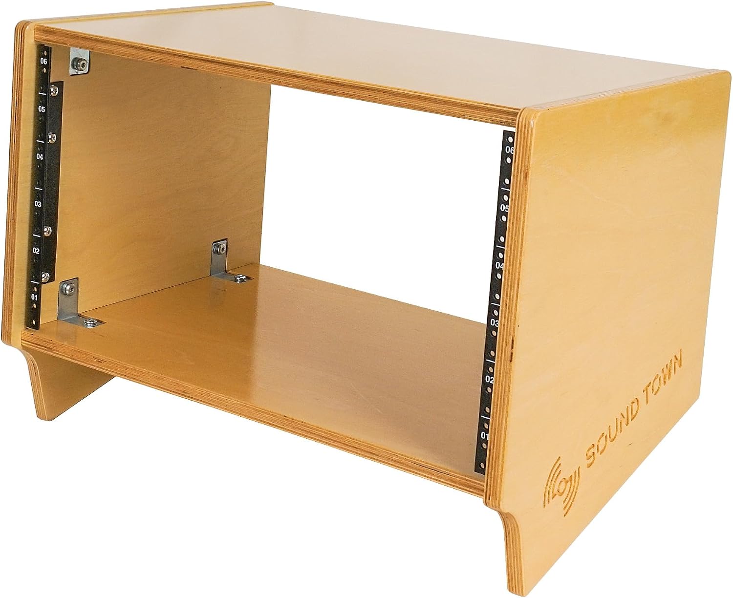 Sound Town DIY 6U Angled Desktop Turret Studio Rack with Solid Baltic Birch Plywood, Golden Oak, Assembly Required (SDRK-Y6SL)