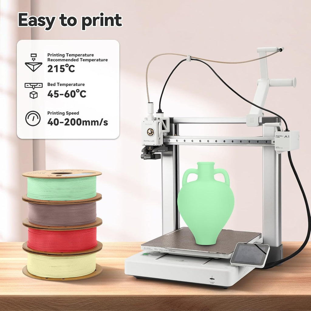 3DHoJor Matte PLA 3D Printer Filament Bundle,10KG PLA Matte Filament 1.75mm, 3D Filament Multicolor, 1KG Spool, 10 Pack,Black+White+Grey+Blue+Light Khaki+Pink+Yellow+Fire Engine red+Brown+Mint Green