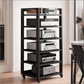 6 Tier Audio Rack Tower, CD Record Player Stereo Receiver AV Equipment Cabinet Display Rack, Weight Capacity 661 lbs, with Adjustable Wooden Shelves for Home (6 Tier Black)