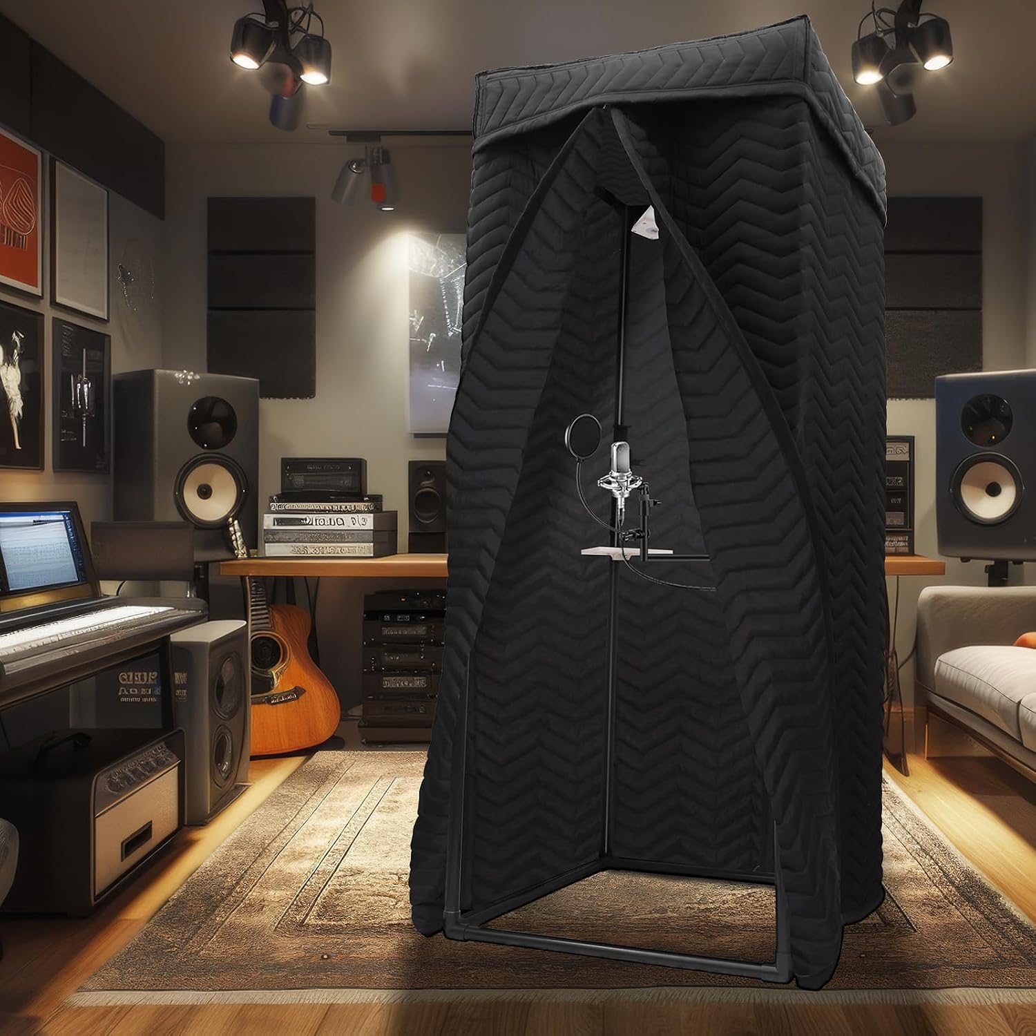 Portable Vocal Booth for Home Studio, Echo-Free Recording Booth for Voice Over, Podcast & Singing, 360° Reverb Isolation with Acoustic Blankets for Studio-Grade Sound