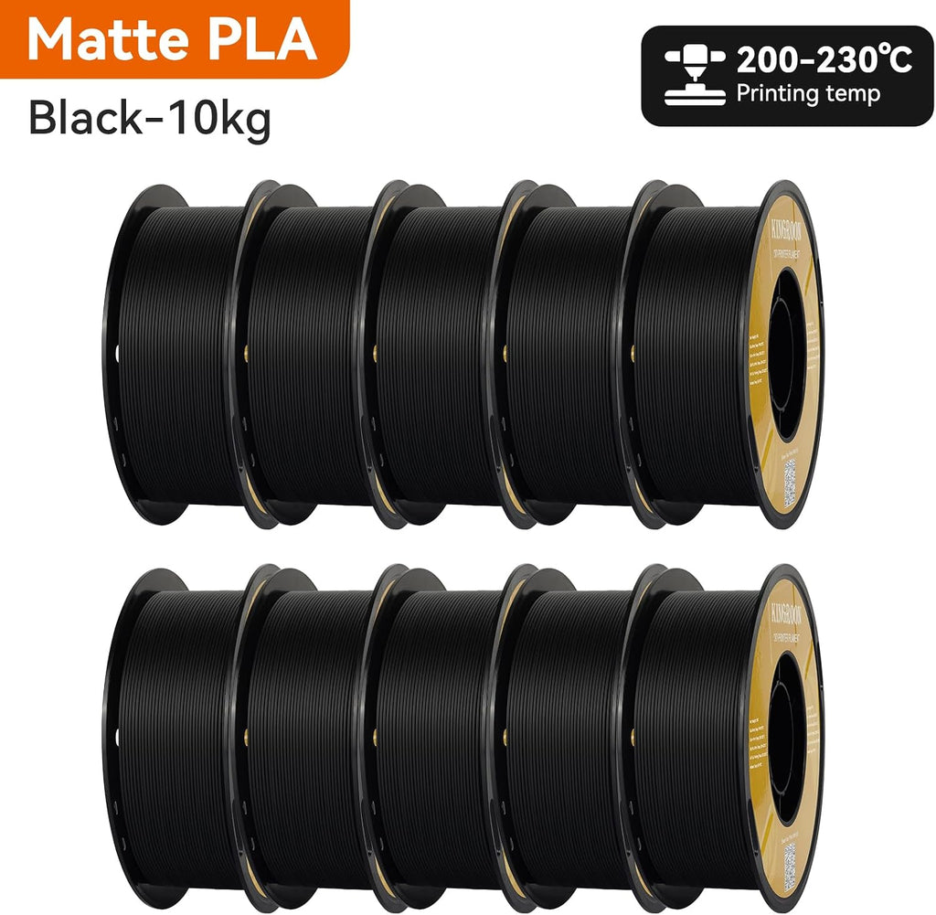 Kingroon Matte PLA Filament 1.75mm 3D Printer Filament Matte Filament 10kg Dimensional Accuracy +/- 0.02 mm (10 Rolls Black)