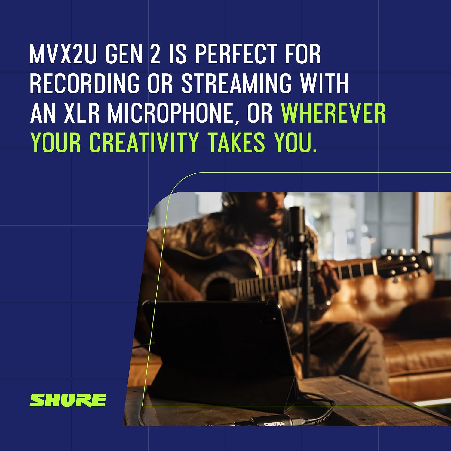 Shure MVX2U Gen 2 XLR-to-USB-C Digital Audio Interface, Apple MFi Certified, Portable Setup for Audio Processing, Noise-Free Recording Between XLR and USB-C Devices