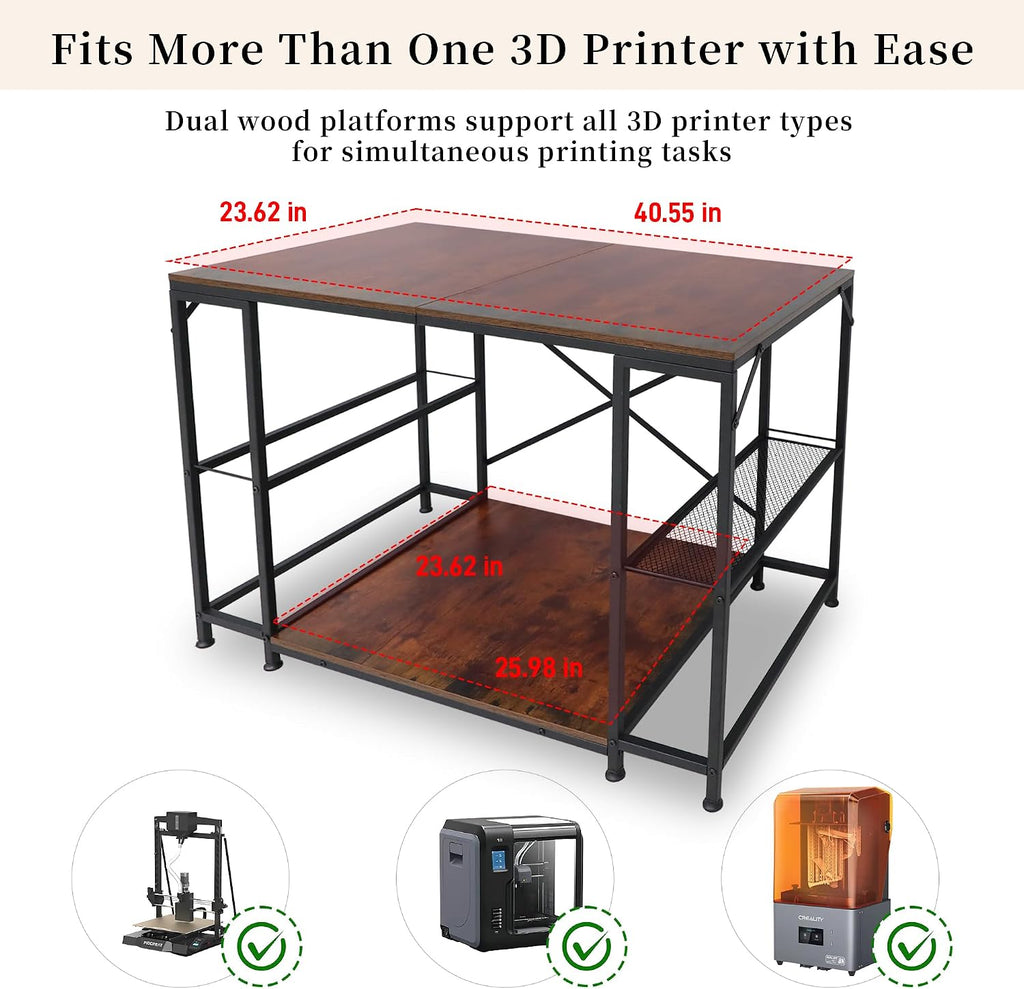 Upgraded 3D Printer Stand, Large 3D Printer Filament Storage Rack for Home Office, 2-Tier Under Desk 3D Printer Table Desk with Filament Storage for Printer Accessories Garage Workshop Studio