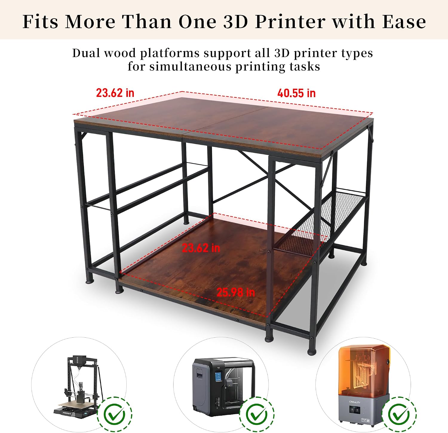 Upgraded 3D Printer Stand, Large 3D Printer Filament Storage Rack for Home Office, 2-Tier Under Desk 3D Printer Table Desk with Filament Storage for Printer Accessories Garage Workshop Studio