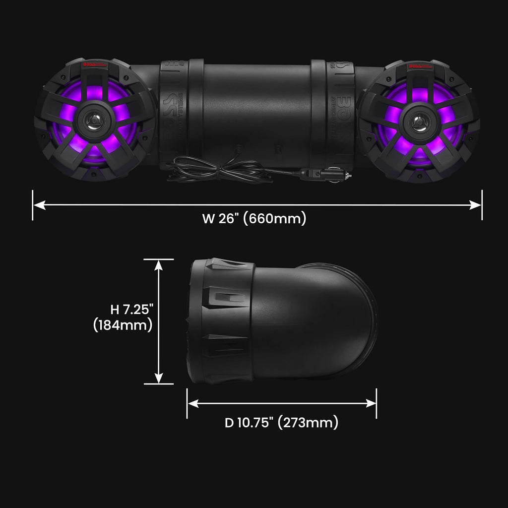 BOSS Audio Systems ATV65BRGB ATV Sound System - 6.5 Inch Speakers, Tweeters, IPX5 Weatherproof, Bluetooth, Built-in Amp, Multi-Color Illumination