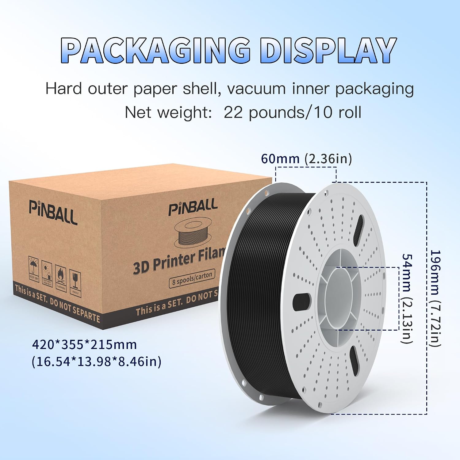 PINBALL PETG 3d Printer Filament 1.75mm High Precision Durable Moisture-Proof Strong Filament Mith Better Flow Dimensional Accuracy +/- 0.02mm Suitable for Most FDM 3D Printers 10 Kilograms Ten Colors